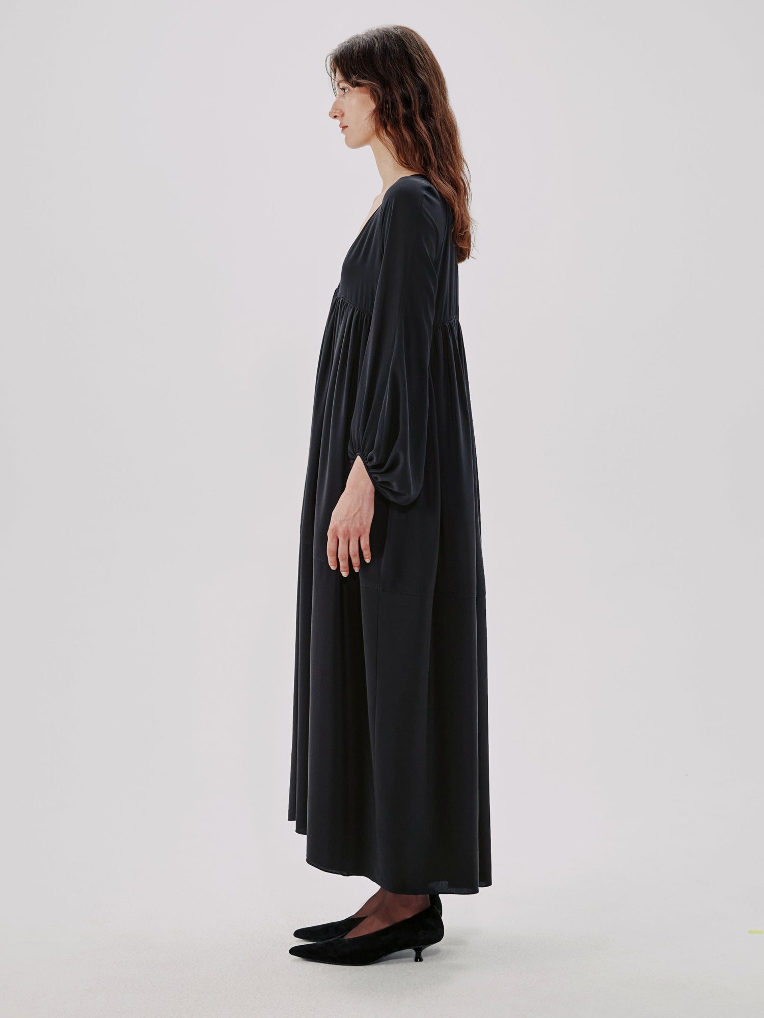 Another Tomorrow Empire Cocoon Dress in Black – Silk Women's Dress