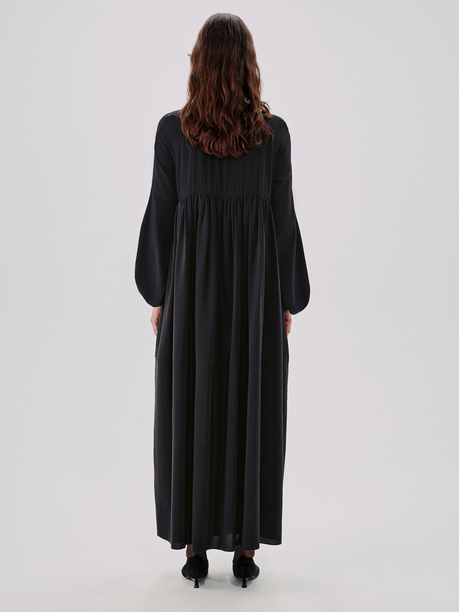 Another Tomorrow Empire Cocoon Dress in Black – Silk Women's Dress