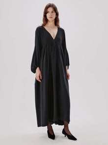 Another Tomorrow Empire Cocoon Dress in Black – Silk Women's Dress