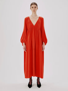 Another Tomorrow Empire Cocoon Dress in Tomato – Silk Women's Dress