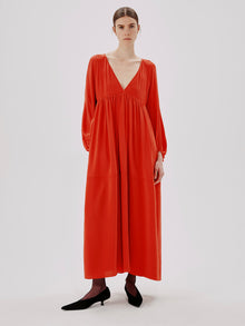 Another Tomorrow Empire Cocoon Dress in Tomato – Silk Women's Dress