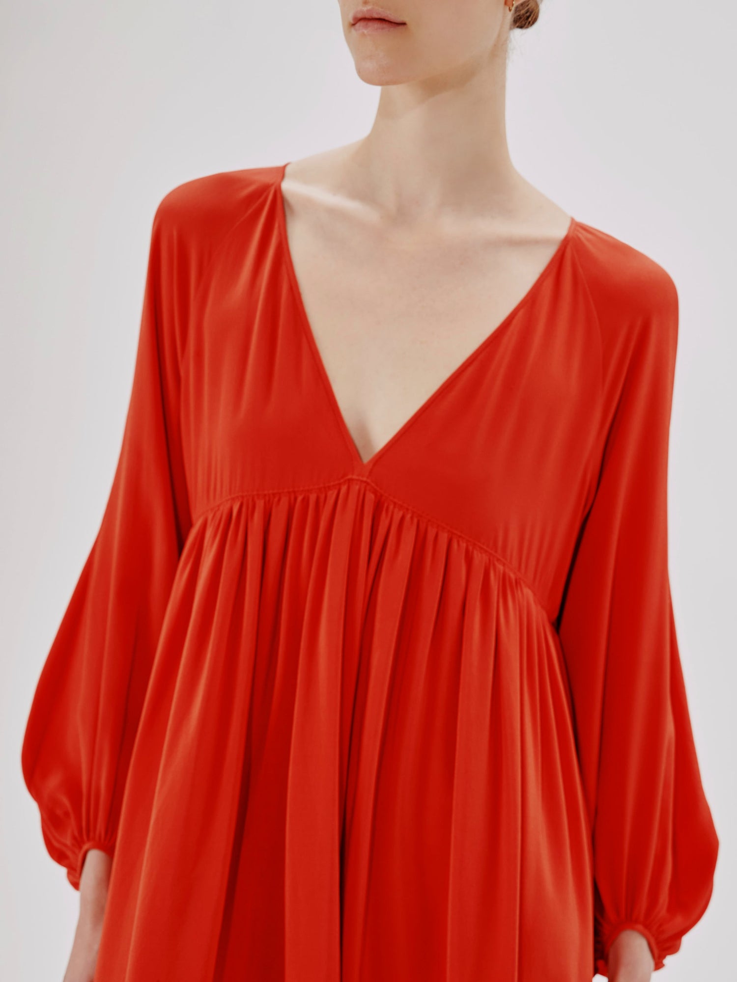 Another Tomorrow Empire Cocoon Dress in Tomato – Silk Women's Dress