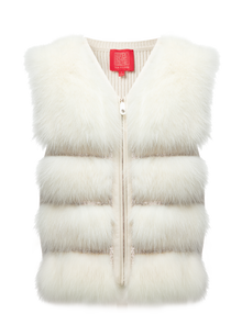 Fur Embellished Zip Vest | White
