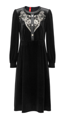 Velvet Embellished Neckline Dress | Black