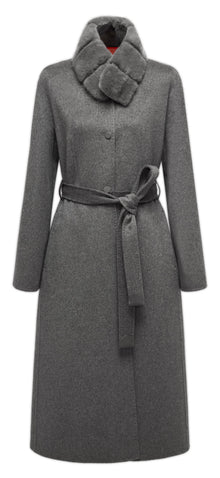 Belted Long Coat with Faux-Fur Collar | Grey