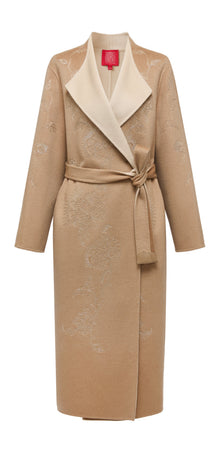 Gold Thread Embroidered Wool Cashmere Blended Coat | Camel
