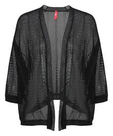 Vertical Geometric Texture Mulberry Silk Knit Cardigan | Black