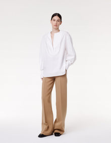 Another Tomorrow Exaggerated Bib Blouse in White – Cotton Women's Top