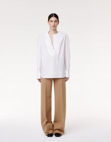 Another Tomorrow Exaggerated Bib Blouse in White – Cotton Women's Top