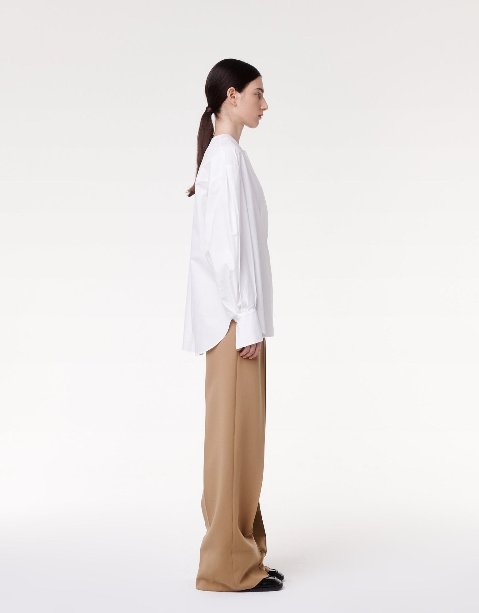 Another Tomorrow Exaggerated Bib Blouse in White – Cotton Women's Top