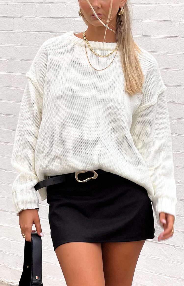 Edwina Raw Edge Knit Sweater | Cream