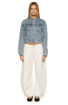 Elana Cinched Waist Denim Jacket | Mid Wash