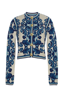 Elisa Cardigan | Venice Scroll Blue