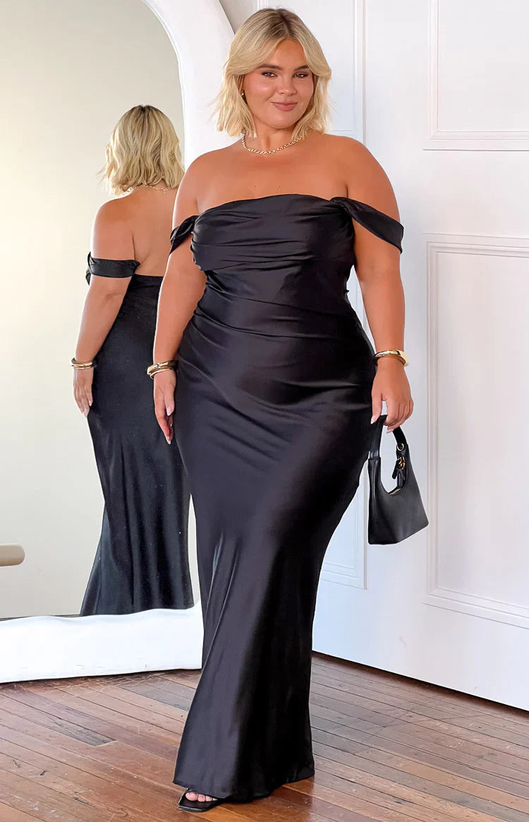 Ella Off Shoulder Formal Maxi Dress | Black