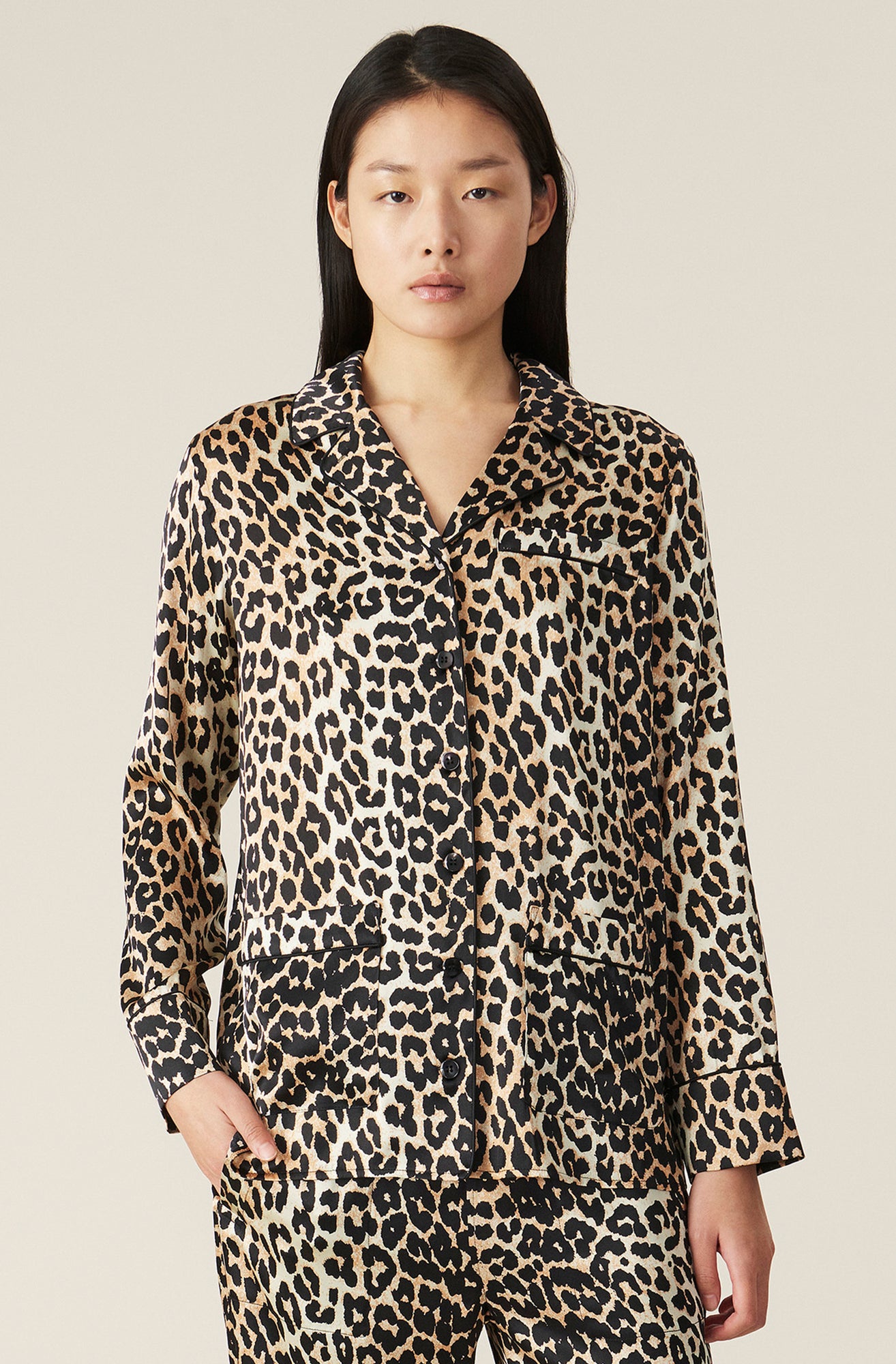 Silk Satin Shirt | Leopard