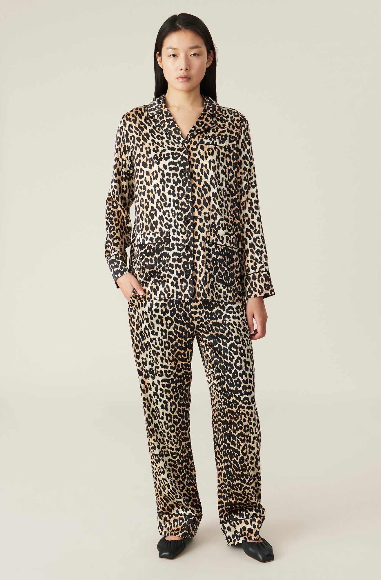 Silk Satin Shirt | Leopard