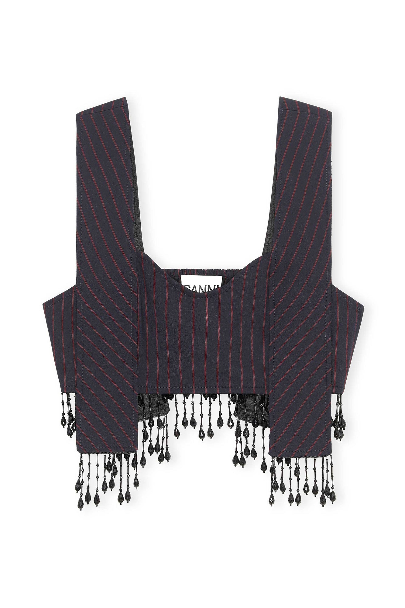 Stretch Stripe Beaded Fringes Panel Strap Top | Sky Captain
