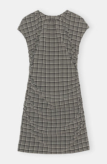 Stretch Seersucker Open Back Mini Dress | Mini Check Black