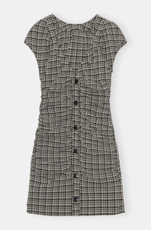 Stretch Seersucker Open Back Mini Dress | Mini Check Black