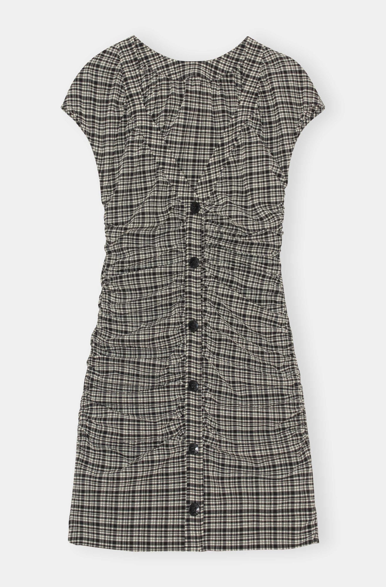 Stretch Seersucker Open Back Mini Dress | Mini Check Black