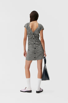 Stretch Seersucker Open Back Mini Dress | Mini Check Black