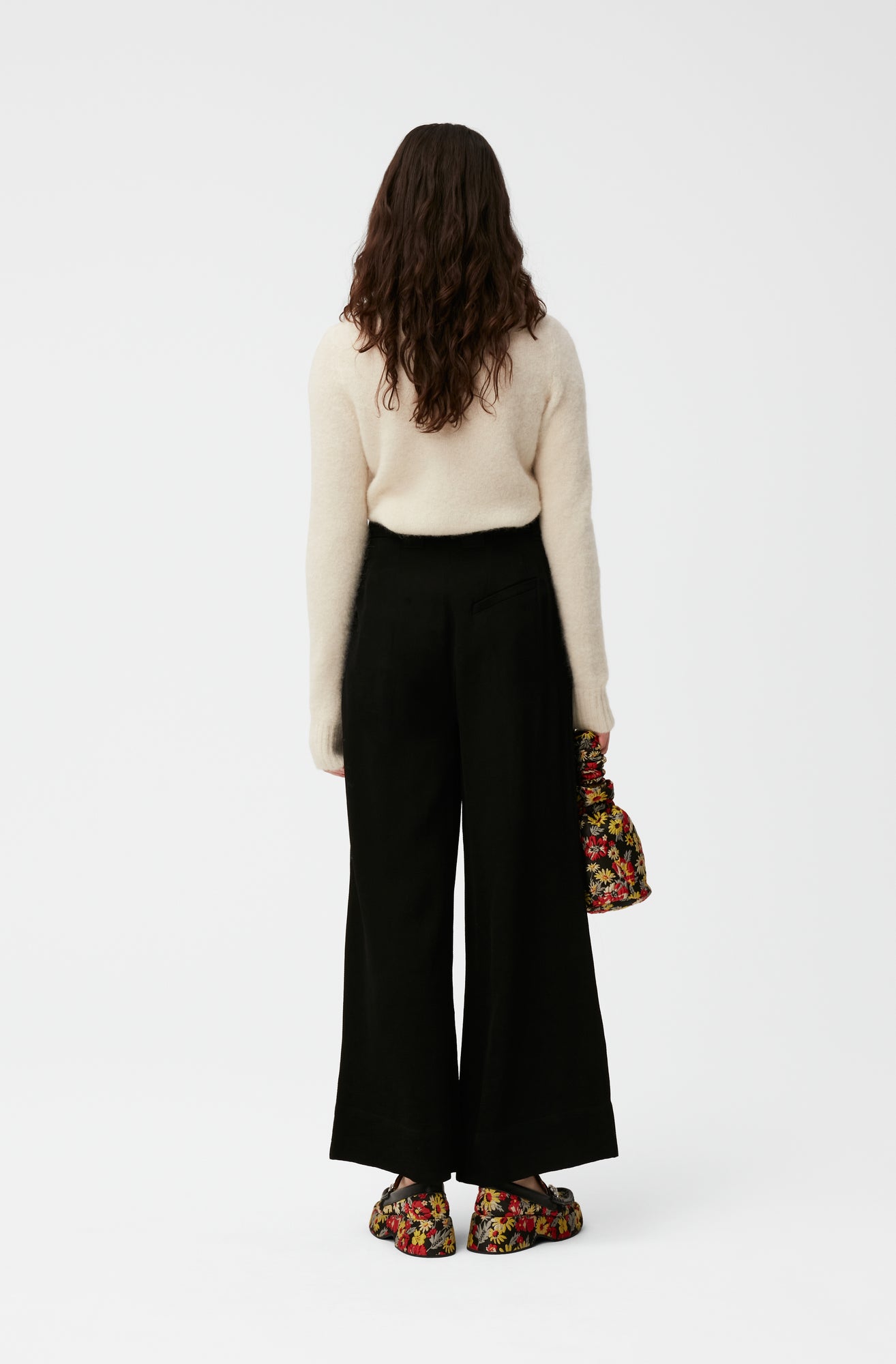 Wide Jacquard Trousers | Black