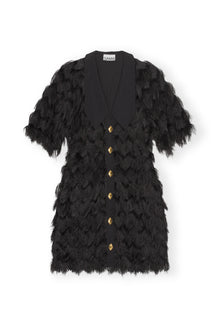 Fringe Mesh Mini Dress | Black