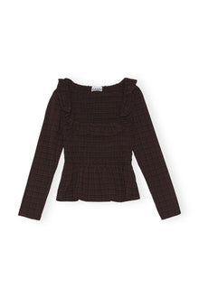 Seersucker Open-neck Smock Blouse | Chicory Coffee