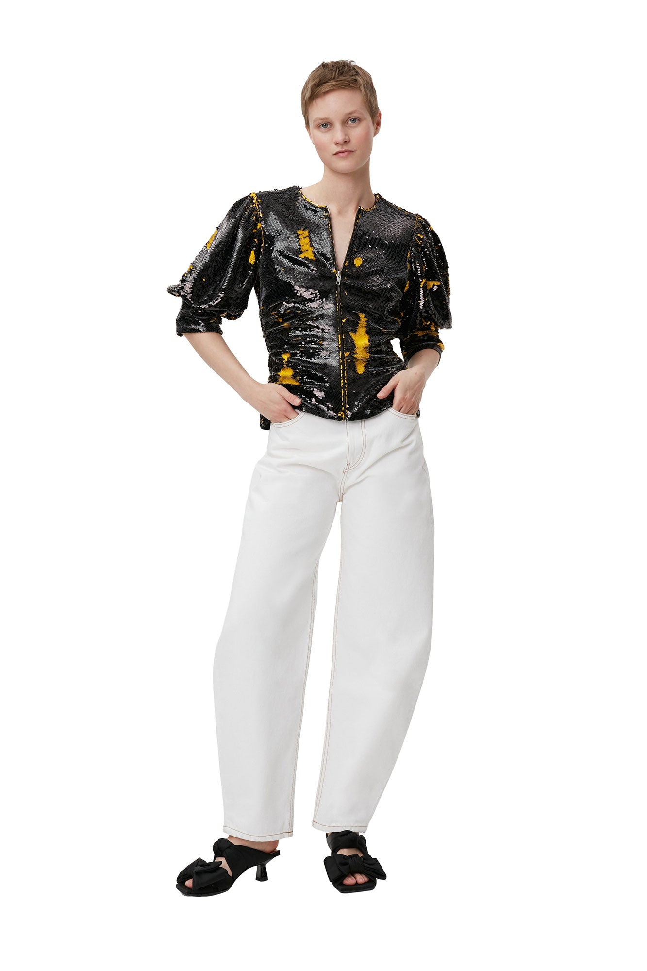 Sequins O-neck Blouse | Black