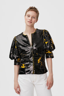 Sequins O-neck Blouse | Black