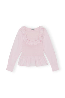Cotton Poplin Open-neck Smock Blouse | Light Lilac