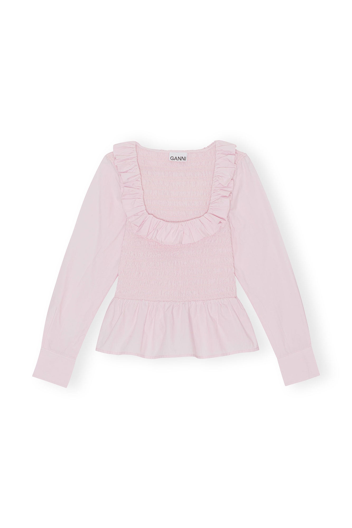Cotton Poplin Open-neck Smock Blouse | Light Lilac