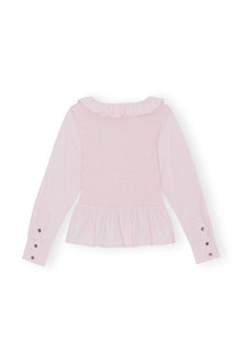 Cotton Poplin Open-neck Smock Blouse | Light Lilac