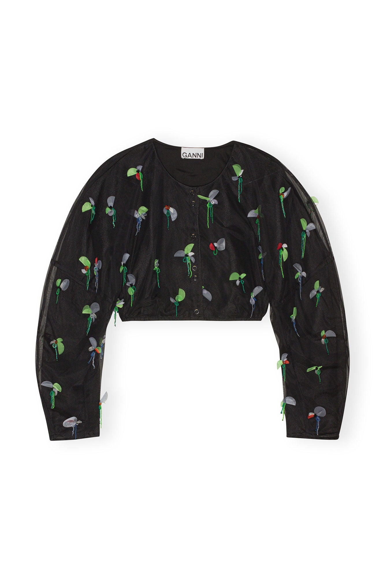 Embellished Mesh Cropped Blouse | Black