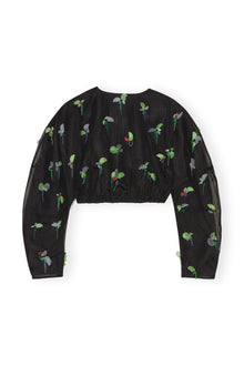 Embellished Mesh Cropped Blouse | Black