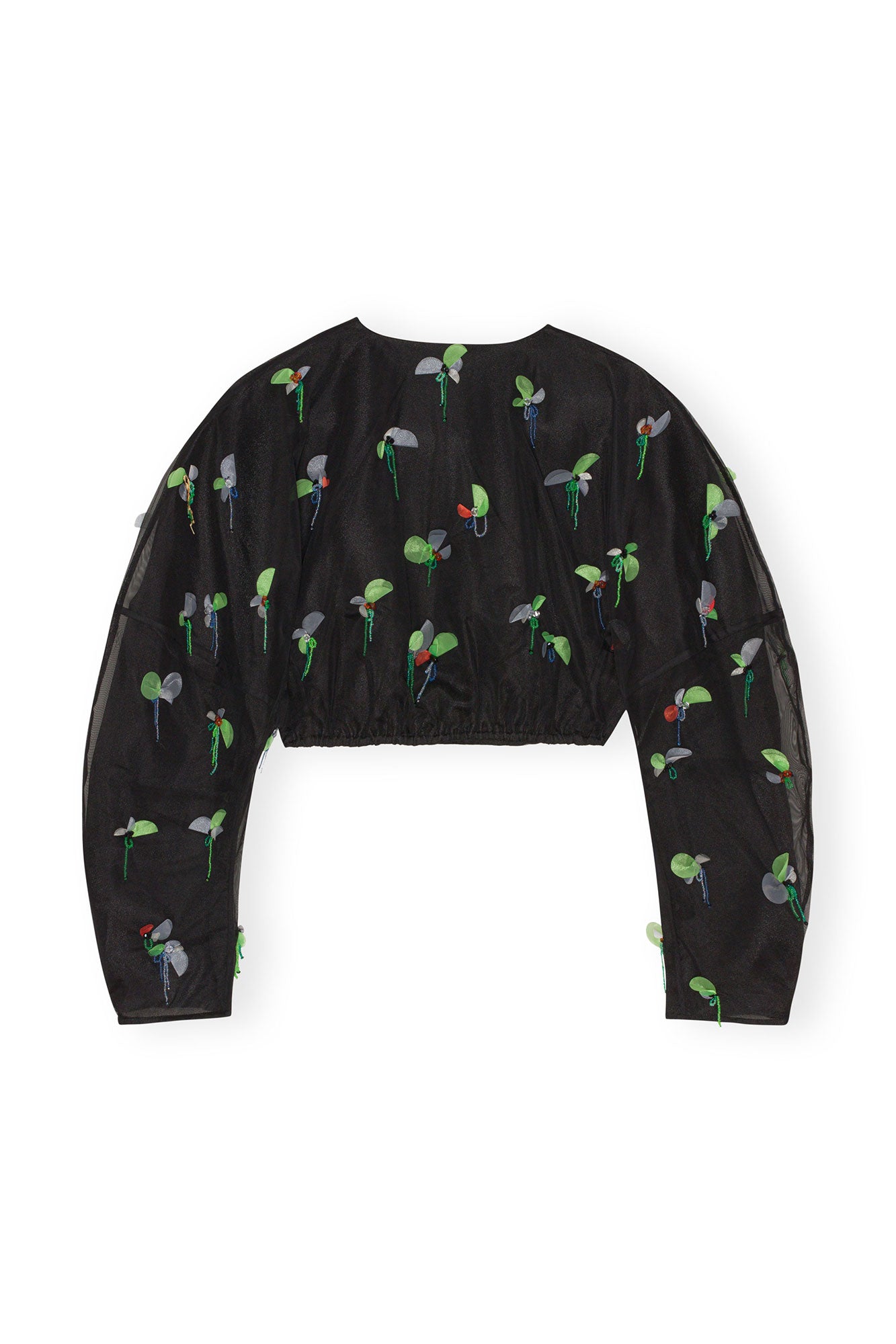 Embellished Mesh Cropped Blouse | Black