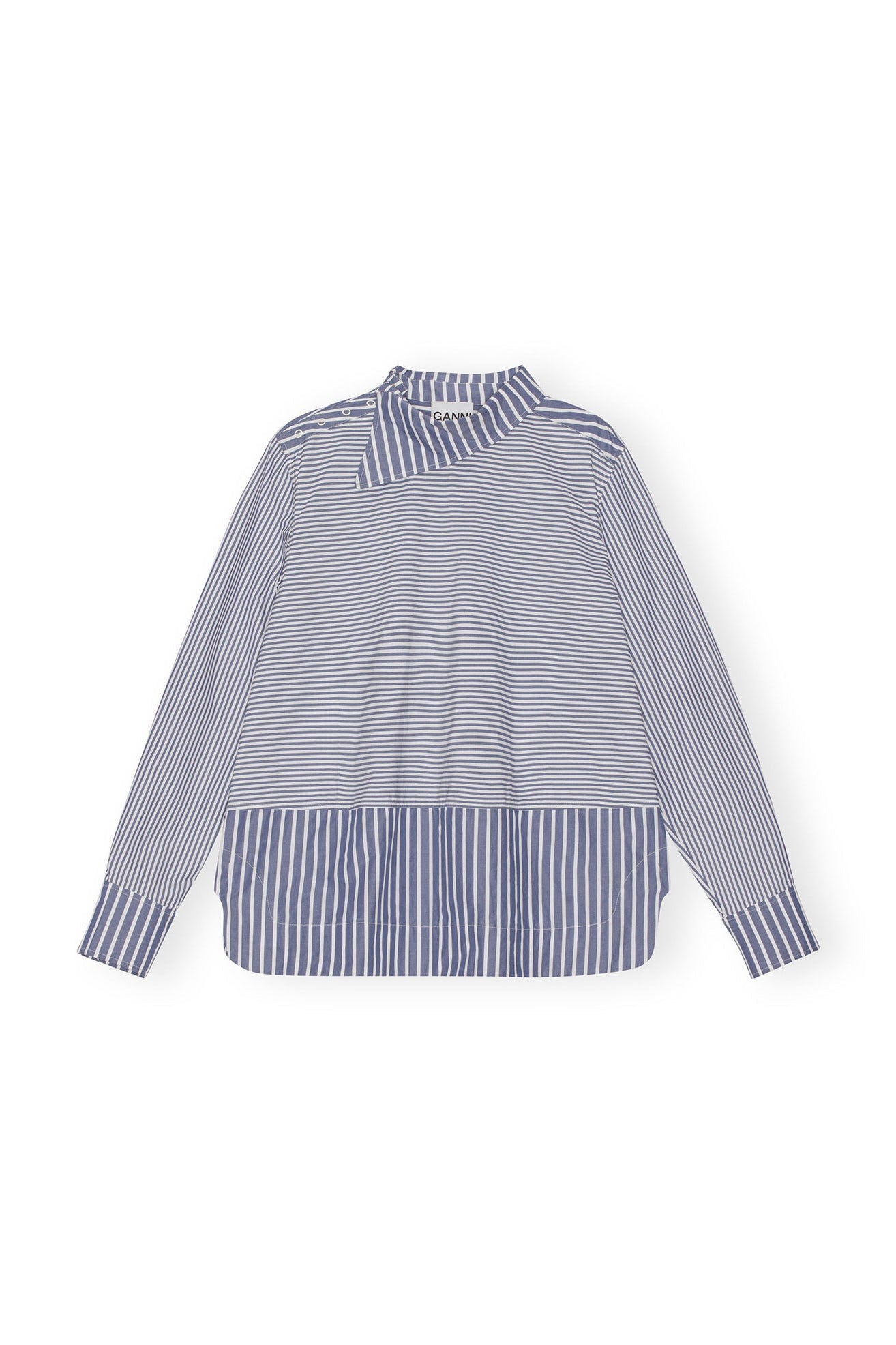 Asymmetrical Stripe Collar Shirt | Gray Blue