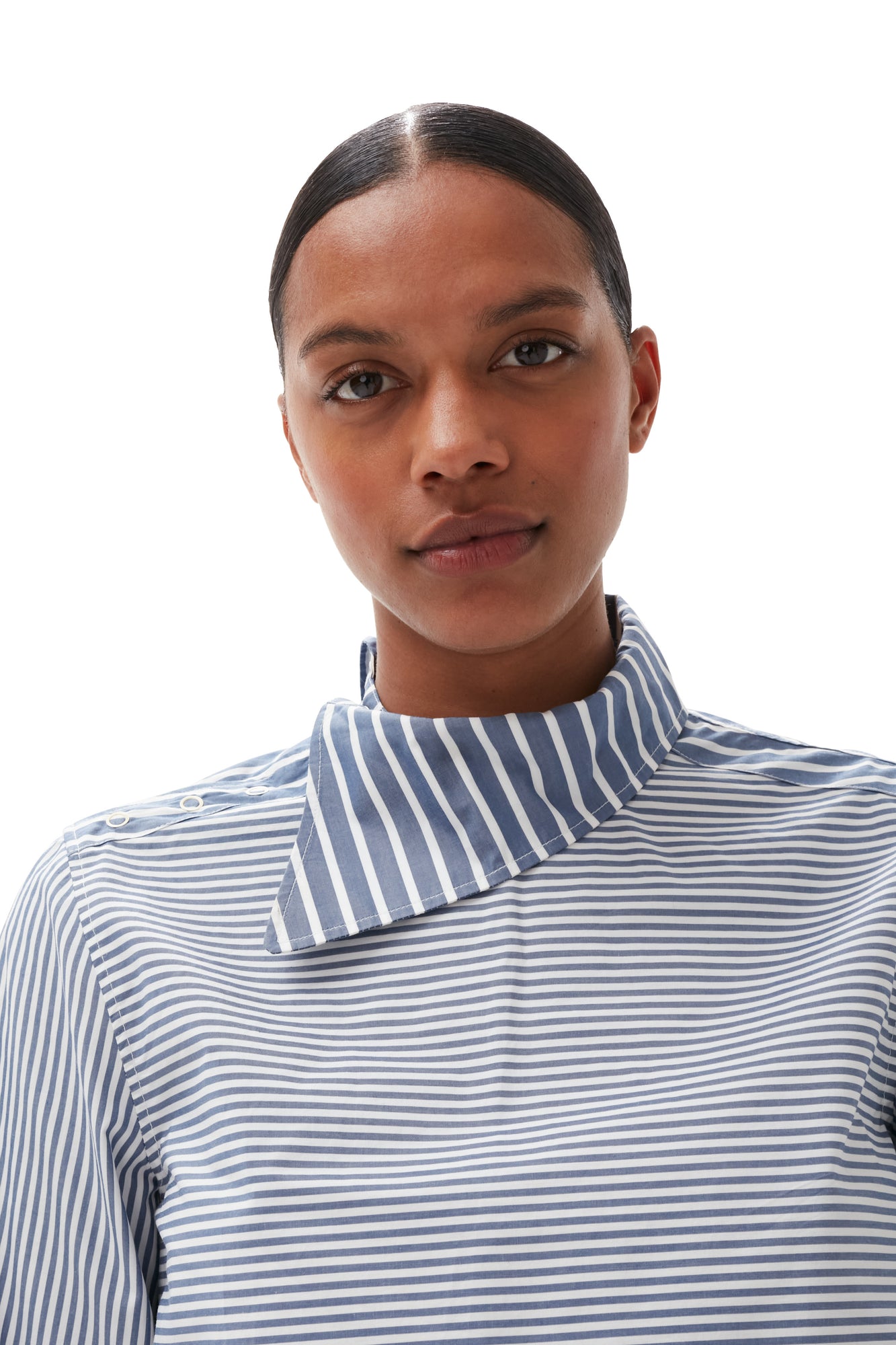 Asymmetrical Stripe Collar Shirt | Gray Blue