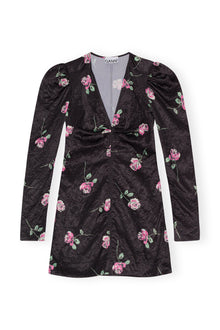 Crinkled Satin V-Neck Mini Dress | Black