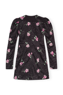 Crinkled Satin V-Neck Mini Dress | Black