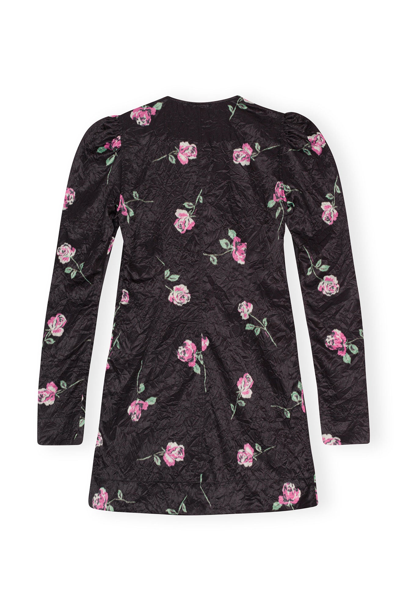 Crinkled Satin V-Neck Mini Dress | Black