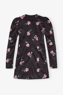 Crinkled Satin V-Neck Mini Dress | Black