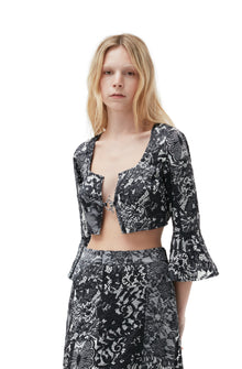 Crinkled Satin Cropped Blouse | Black