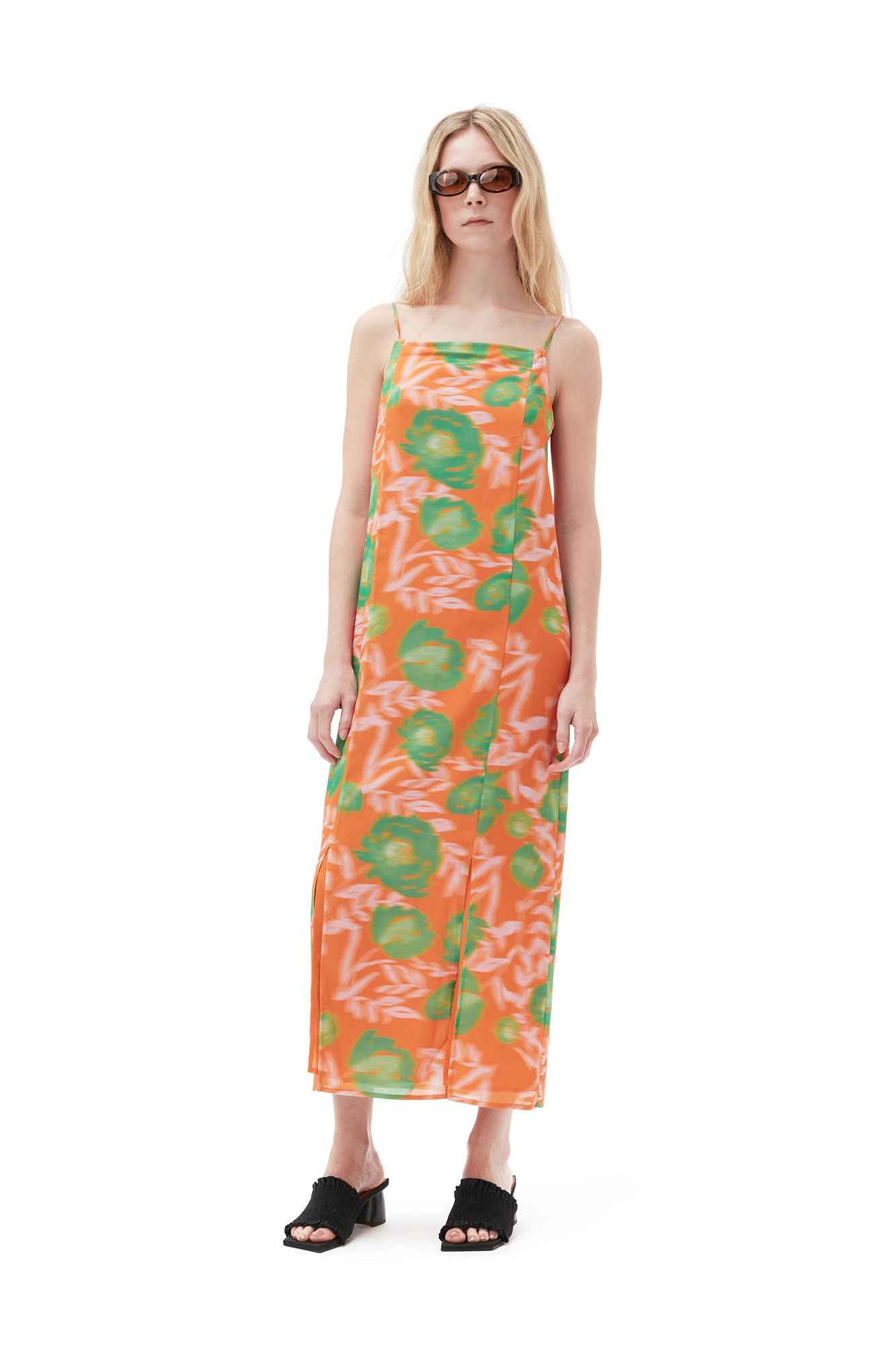 Printed Light Crepe Slip Dress | Vibrant Orange
