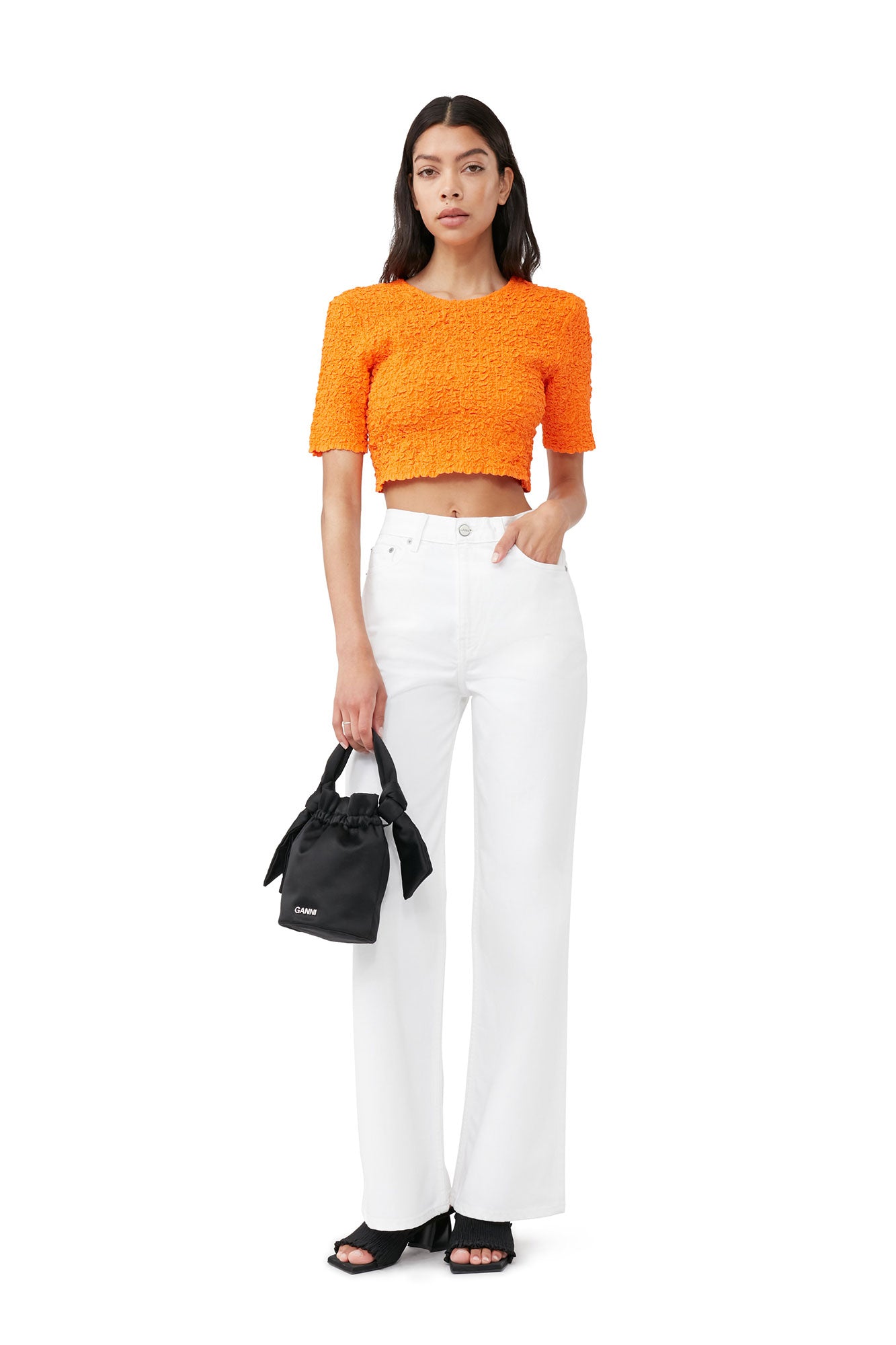 Cotton Poplin O-neck Cropped Smock Top | Vibrant Orange
