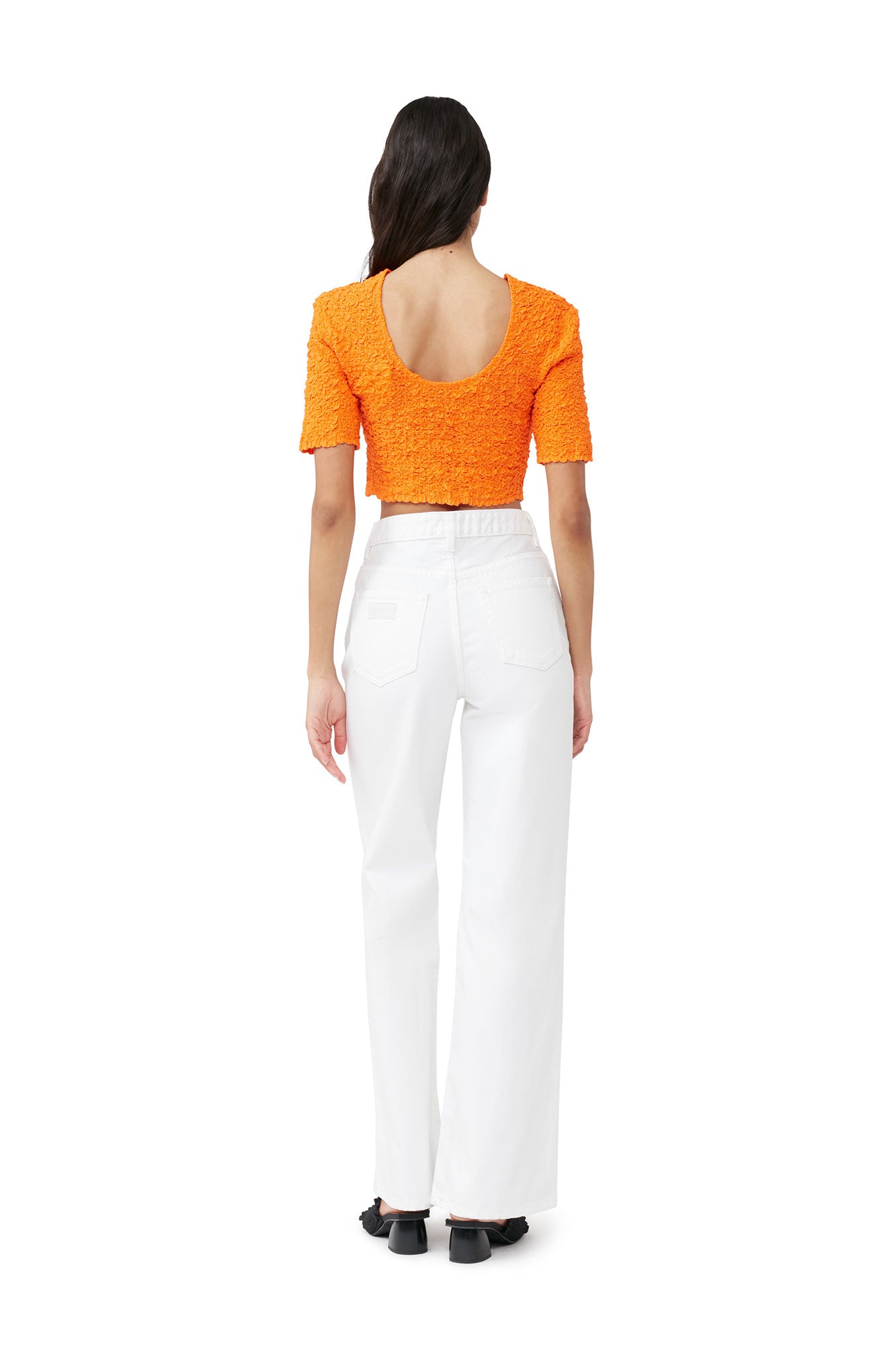 Cotton Poplin O-neck Cropped Smock Top | Vibrant Orange