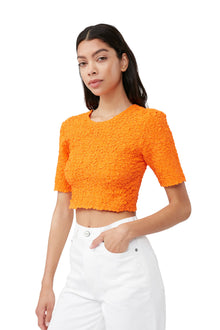 Cotton Poplin Cropped Smock Top | Vibrant Orange