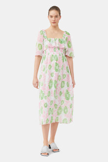 Pleated Georgette Midi Smock Dress | Pink Tulle