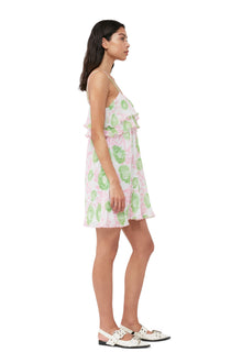 Pleated Georgette Strap Mini Dress | Pink Tulle