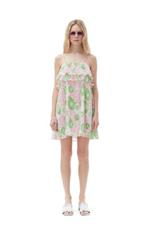 Pleated Georgette Strap Mini Dress | Pink Tulle